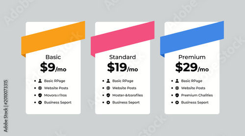 Konstfotografi Three different pricing plans for subscription services.