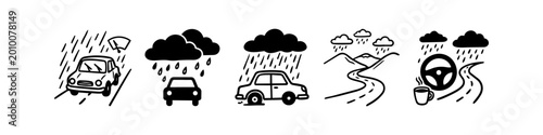 Photos Hand-drawn sketch icons of POS payment terminal methods including contactless tap, chip card insertion, swiping, mobile phone NFC payment, and PIN entry