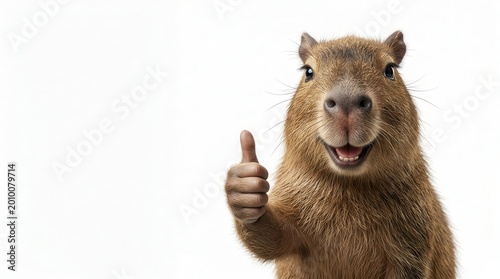 Adorable happy capybara giving a thumbs up gesture.