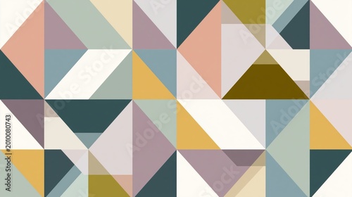 Abstract geometric pattern with overlapping triangles and quadrilaterals in muted pastel colors including blue, pink, yellow, and green.