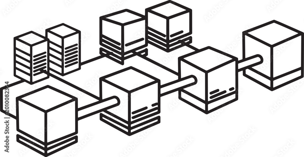 Fototapeta premium Geometric 3 d cubes connected with lines, black and white