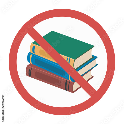 Foto No books allowed sign, forbidden reading restriction symbol, printed materials p