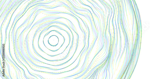 Fotografía Abstract artwork featuring concentric circles and flowing lines with a blend of colors on a white background