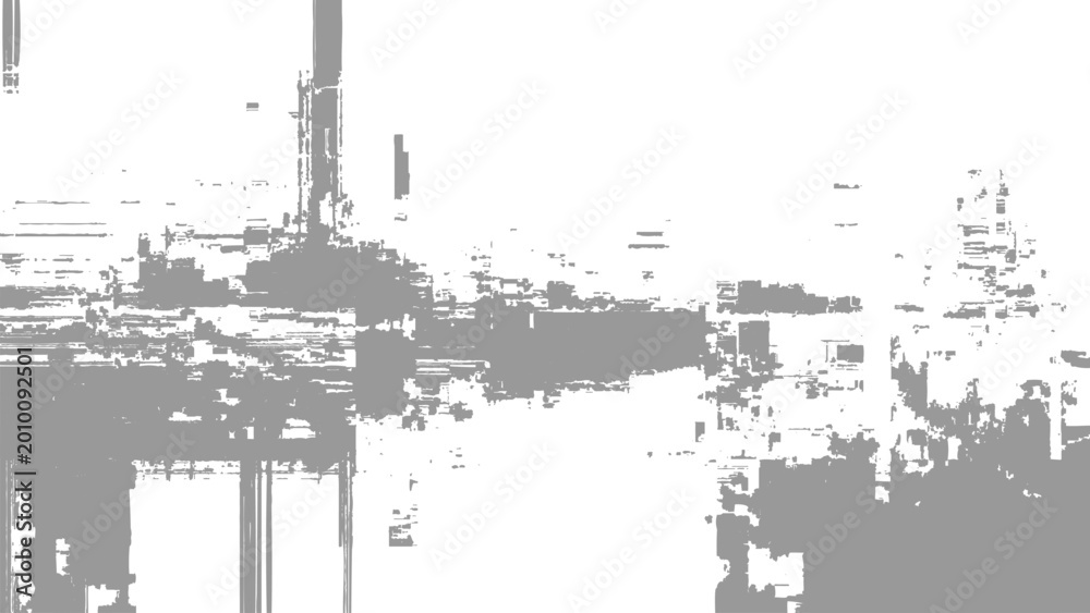 Fototapeta premium Glitchy distorted digital error fragmented damaged screen display with white background