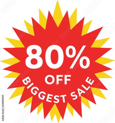 80 percent off biggest sale red burst explosion discount promotion badge
