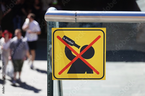 alcohol drinking ban in public prohibtion sign in pedestrian zone of german city Hannover