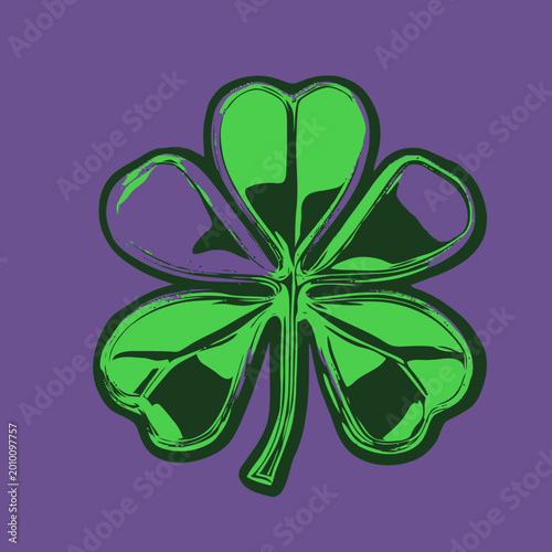 Photos A vibrant green shamrock with a textured effect, set against a solid purple back