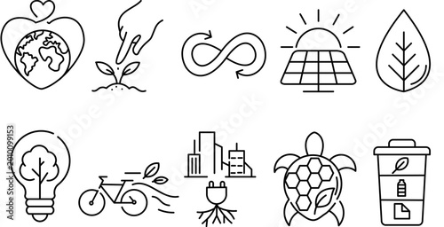 Earth day environment icon set. Simple outline vector illustrations for sustainability and eco friendly concept