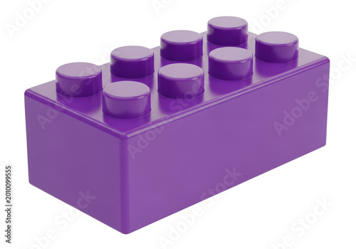 Purple lego brick with four studs on top isolated on transparent background