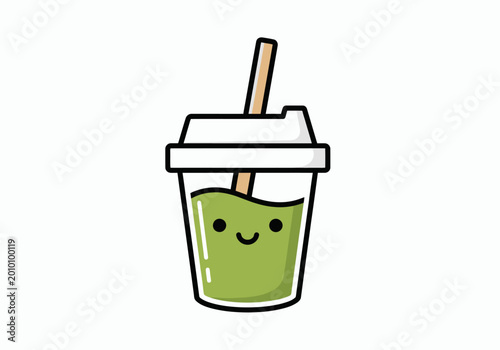 Charming and cheerful green drink in a cute to-go cup, an adorable graphic design element evoking a sense of sweet refreshment and joyful sips