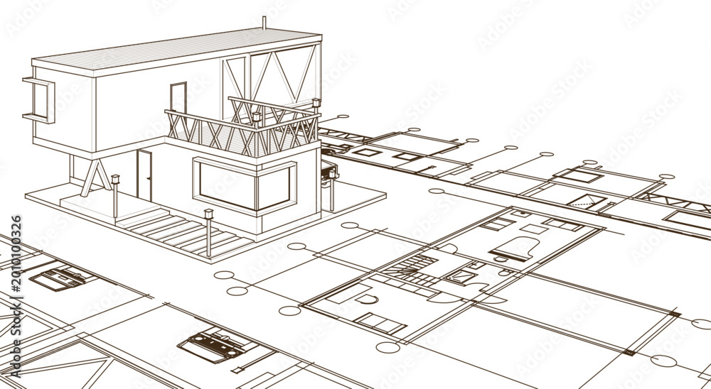 Fototapeta premium house plan sketch 3d illustration