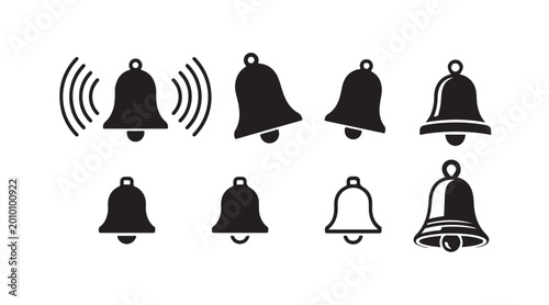 Cuadro en lienzo Notification bell icon set including ringing alert and silence modes for digital interface design
