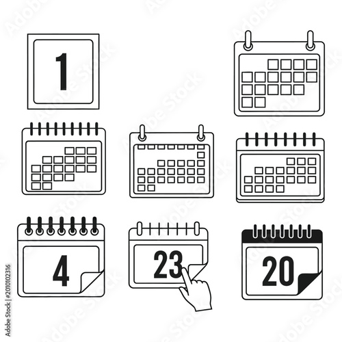 Collection of various calendar date and appointment scheduling icons
