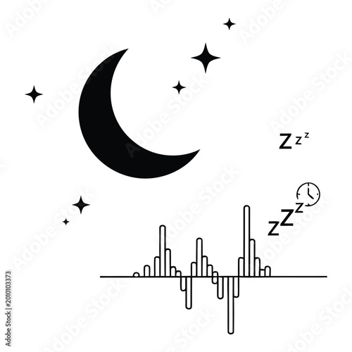 Nighttime sleep and rest concept icons with moon and sound waves
