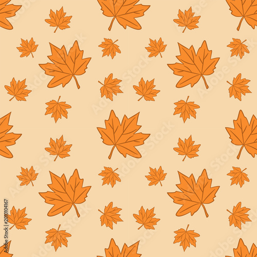 Autumn Maple Leaf Seamless Pattern on Warm Beige Background