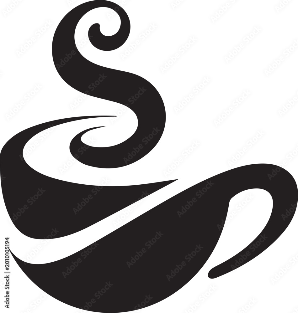 Fototapeta premium Steaming coffee cup icon in black and white Vector