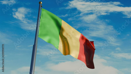 Photos Mali flag waving in wind with flagpole, against the background of the sky with c