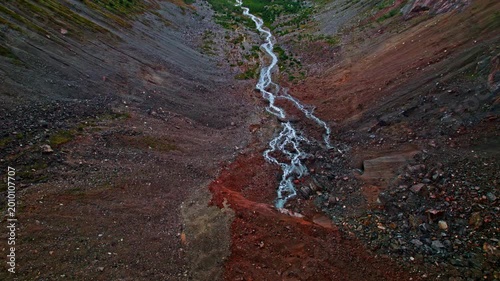 Aerial Flight Over Rocky Mountain River Valley in Svaneti, Georgia
