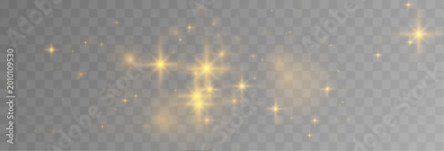 Bilde på lerret Golden dust particles mixed with star-shaped sparkles and radiant glow