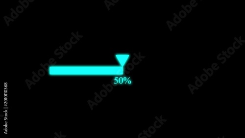 Loading bar animation with cyan neon glow. Loading bar thirty percent progress indicator. Loading bar digital interface graphic on black background.