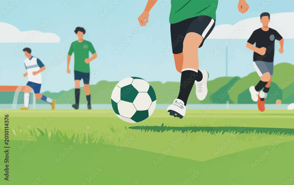 Obraz premium Youth Soccer Players Competing on Outdoor Grass Pitch