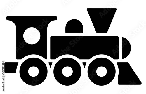 Tableau sur toile Retro steam locomotive chugging on tracks flat design vector