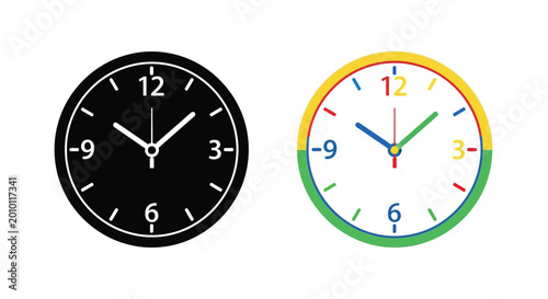 Free Download Two wall clocks black and colorful isolated on white background - GFXLoad