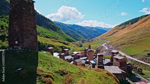 Ancient Svan Towers in Ushguli Village, Svaneti Mountains, Georgia
