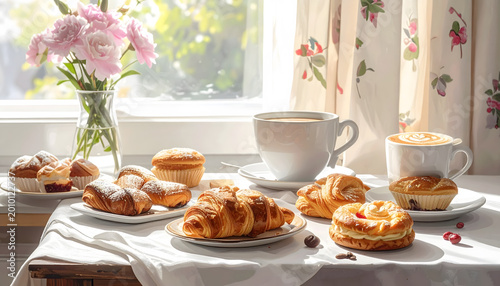 Casual brunch with pastries and coffee cozy morning lifestyle delicious cafe breakfast scene