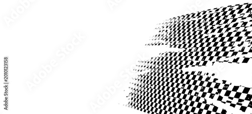 Rectangle frame with checkered print on borders. Rectangular vignette with checkerboard, race flag or chess game pattern isolated on white background. Vector graphic illistration.