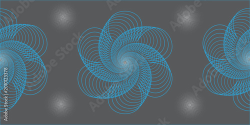 Fotografie Abstract Background with Triple Blue Spirograph Mandalas and Halftone Orbs