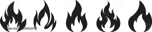 Photos Fire icon set collection group blazing flame burn heat energy spark ignite danger hazard hot temperature wildfire inferno campfire torch symbol graphic design element isolated vector