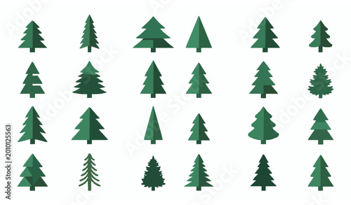Photos Minimal pine and fir tree icon set with simple geometric Christmas tree silhouet