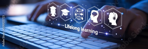 Lifelong learning concept with digital icons and online education technology
