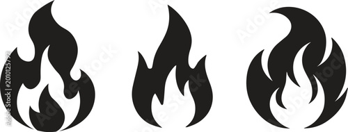 Obraz na płótnie Fire icon set collection group blazing flame burn heat energy spark ignite danger hazard hot temperature wildfire inferno campfire torch symbol graphic design element isolated vector