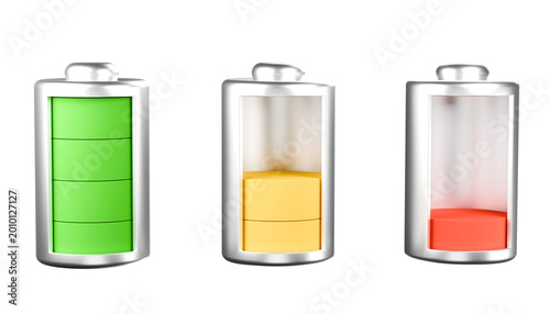 Foto Battery Power Levels: An illustrative portrayal of battery charge levels, visually representing the status from full to empty