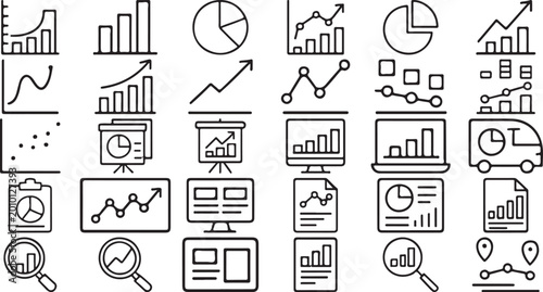 Bild auf Leinwand Business analytics and data visualization line icons set with charts graphs dash