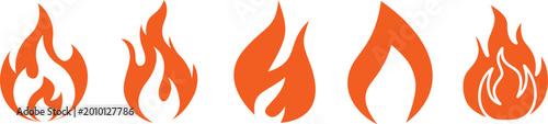 Foto Fire icon set collection group blazing flame burn heat energy spark ignite danger hazard hot temperature wildfire inferno campfire torch symbol graphic design element isolated vector