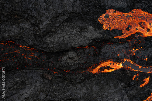 Aerial view of the texture of a solidifying lava field
