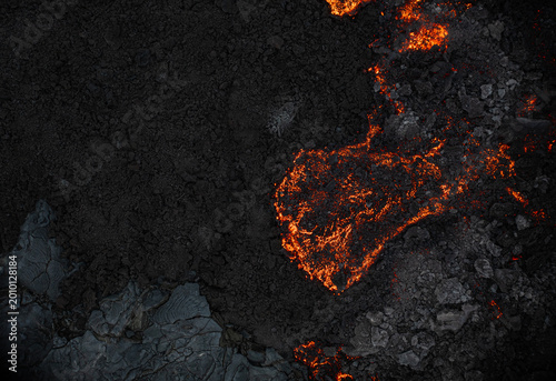 Aerial view of the texture of a solidifying lava field