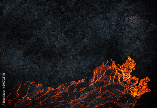 Aerial view of the texture of a solidifying lava field