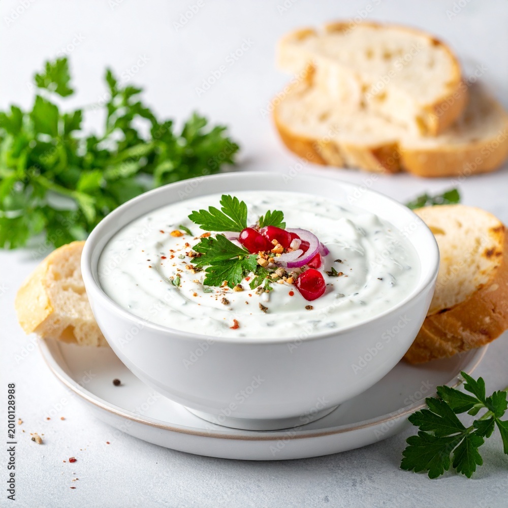 Fototapeta premium Tzatziki mit Brot griechischer Dip