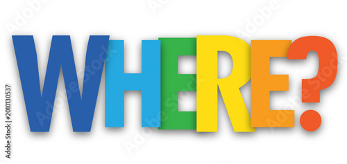 WHERE? colorful typography banner on transparent background