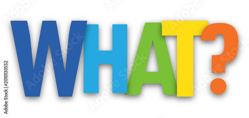WHAT? colorful typography banner on transparent background