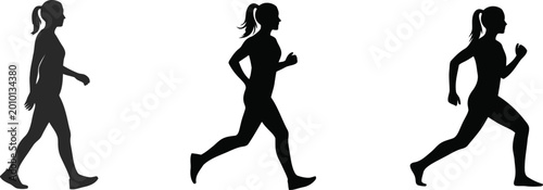 Schilderij op canvas Woman running walking motion silhouette