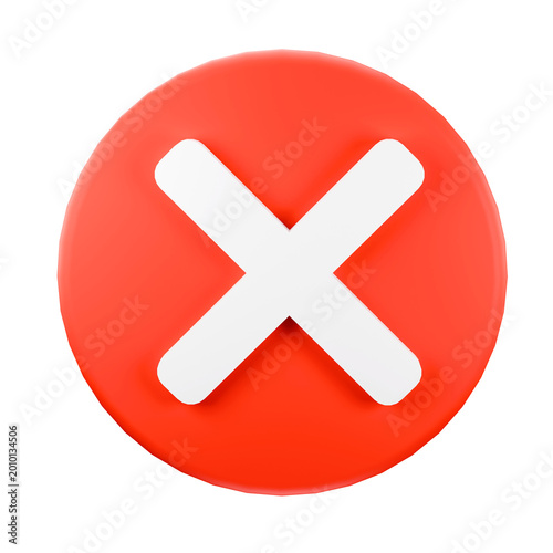 Red Cross Mark: A close-up shot of a bright red circle, prominently displaying a bold white cross mark, symbolizing cancellation or negation.