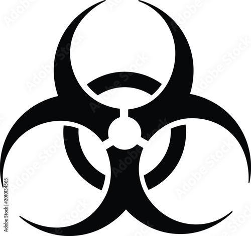 Black biohazard symbol on white background, warning sign danger