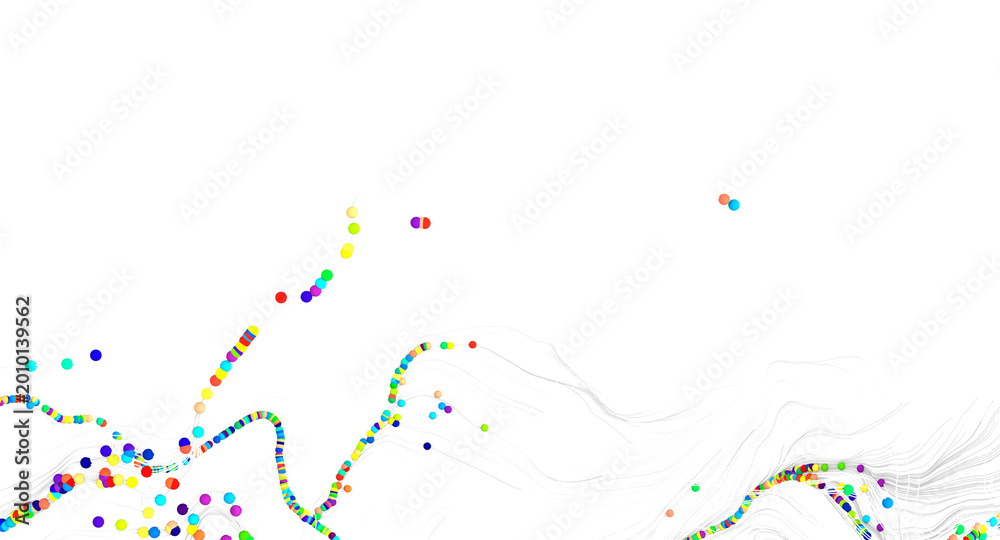 Obraz premium Abstract artwork featuring colorful dots and lines on a white background, creating a sens