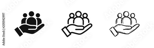 Quadro su tela Customer Care and People Support Icons Set in Solid Outline and Hand Drawn Sketc
