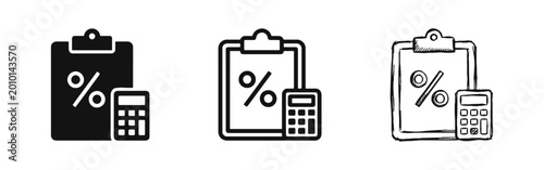 Tableau sur toile Tax Calculation Icon Set Financial Accounting with Clipboard Percentage and Calc